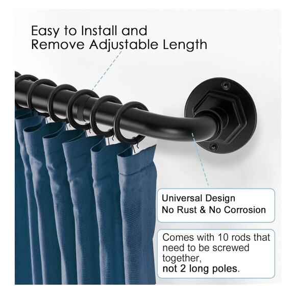 Byondeth Curtain Rod โ Adjustable Blackout Wrap Around (Black) - Picture 2 of 6
